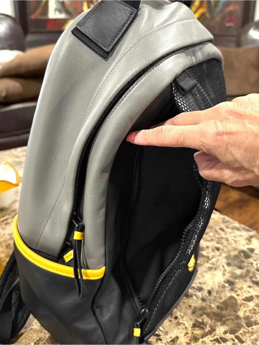 Coach Edge Leather Backpack Gray Black Yellow C2057-4001 Unisex
